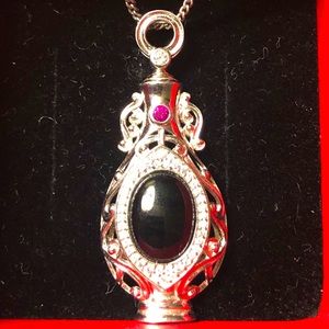 Natural Black Jadeite NecklaceS925 Sterling Silver